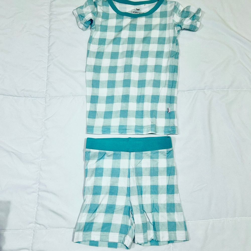 Little Sleepies Teal Checkered Short Sleeve Pajama Set